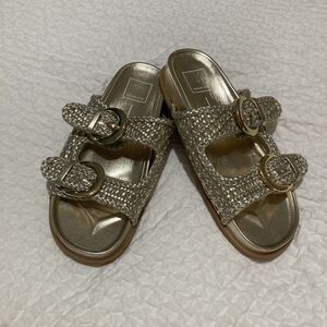 dolce vita sensa woven gold/ metallic double braided strap slide on sandal sz 7
